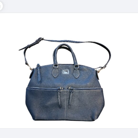 Dooney & Bourke Dillen Satchel Navy Pebbled Leather Double Pocket Hobo Bag - Picture 1 of 15